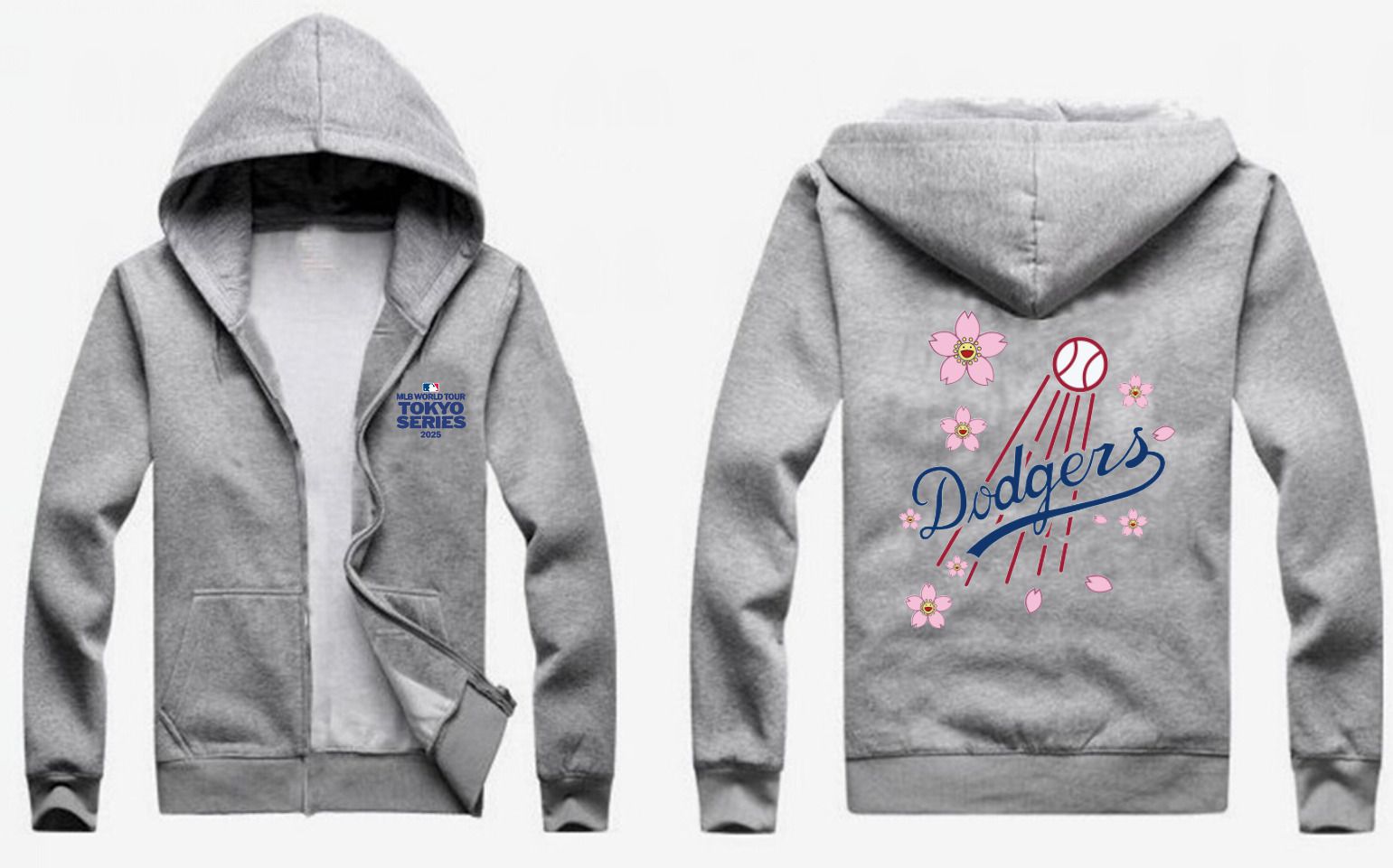 Men Los Angeles Dodgers Blank Grey Zipper hoodie 2025 MLB Jersey style 1